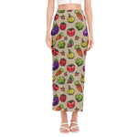 Pixel Vegetables Pattern Print Side Slit Maxi Skirt