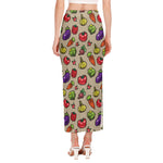 Pixel Vegetables Pattern Print Side Slit Maxi Skirt