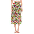 Pixel Vegetables Pattern Print Side Slit Midi Skirt