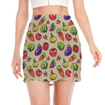 Pixel Vegetables Pattern Print Side Slit Mini Skirt