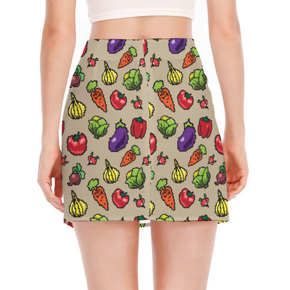 Pixel Vegetables Pattern Print Side Slit Mini Skirt