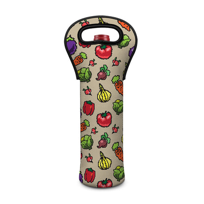 Pixel Vegetables Pattern Print Single Neoprene Wine Tote