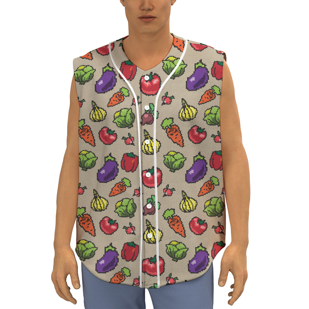Pixel Vegetables Pattern Print Sleeveless Baseball Jersey