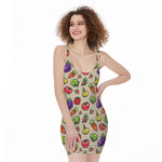 Pixel Vegetables Pattern Print Sleeveless Bodycon Dress