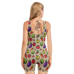 Pixel Vegetables Pattern Print Sleeveless One Piece Swimsuit