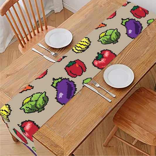 Pixel Vegetables Pattern Print Table Runner