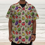 Pixel Vegetables Pattern Print Textured Short Sleeve Shirt
