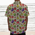 Pixel Vegetables Pattern Print Textured Short Sleeve Shirt
