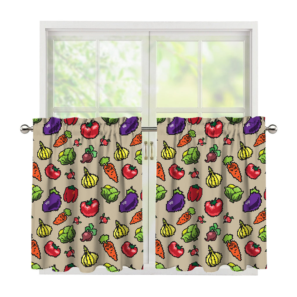 Pixel Vegetables Pattern Print Tier Curtains