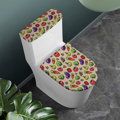 Pixel Vegetables Pattern Print Toilet Lid And Tank Cover Set