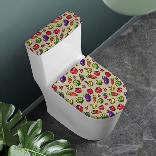 Pixel Vegetables Pattern Print Toilet Lid And Tank Cover Set