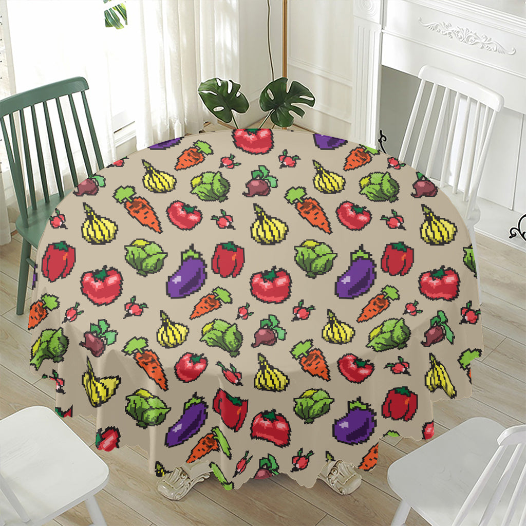 Pixel Vegetables Pattern Print Waterproof Round Tablecloth