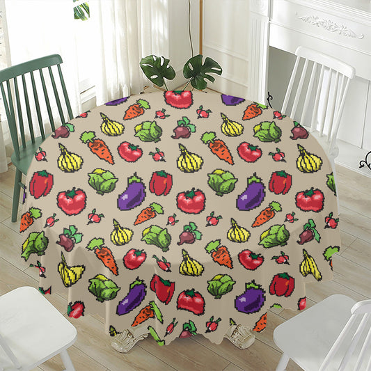 Pixel Vegetables Pattern Print Waterproof Round Tablecloth