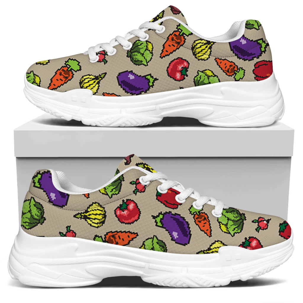 Pixel Vegetables Pattern Print White Chunky Shoes
