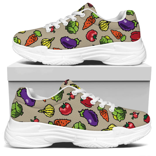 Pixel Vegetables Pattern Print White Chunky Shoes
