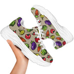 Pixel Vegetables Pattern Print White Chunky Shoes