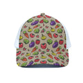 Pixel Vegetables Pattern Print White Mesh Trucker Hat