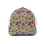Pixel Vegetables Pattern Print White Mesh Trucker Cap