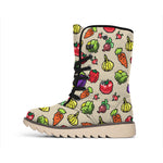 Pixel Vegetables Pattern Print Winter Boots