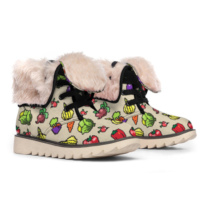 Pixel Vegetables Pattern Print Winter Boots