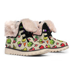 Pixel Vegetables Pattern Print Winter Boots