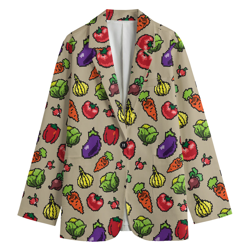 Pixel Vegetables Pattern Print Women's Blazer