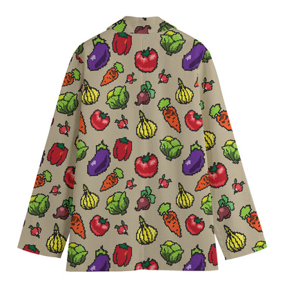 Pixel Vegetables Pattern Print Women's Blazer
