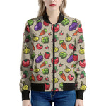 Pixel Vegetables Pattern Print Women's Bomber Jacket