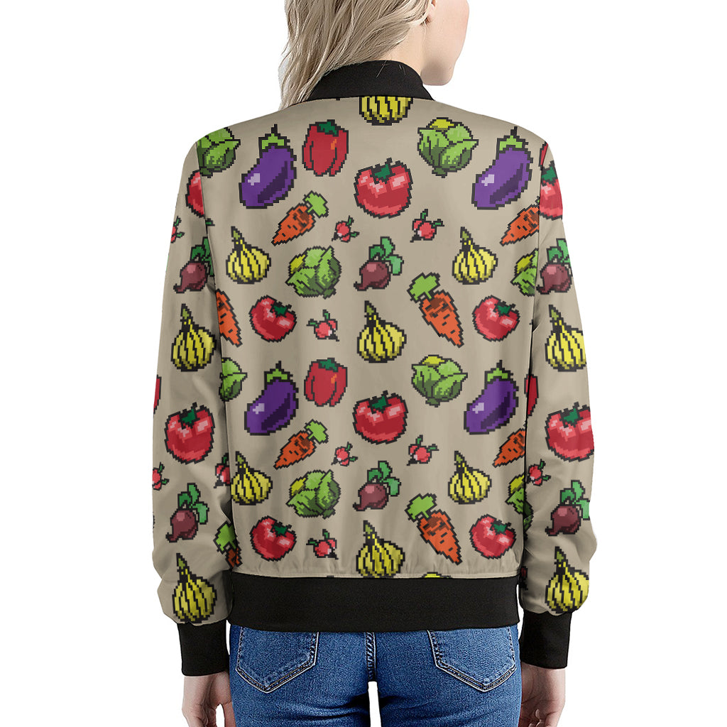 Pixel Vegetables Pattern Print Women's Bomber Jacket