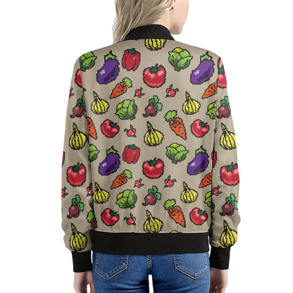 Pixel Vegetables Pattern Print Women's Bomber Jacket