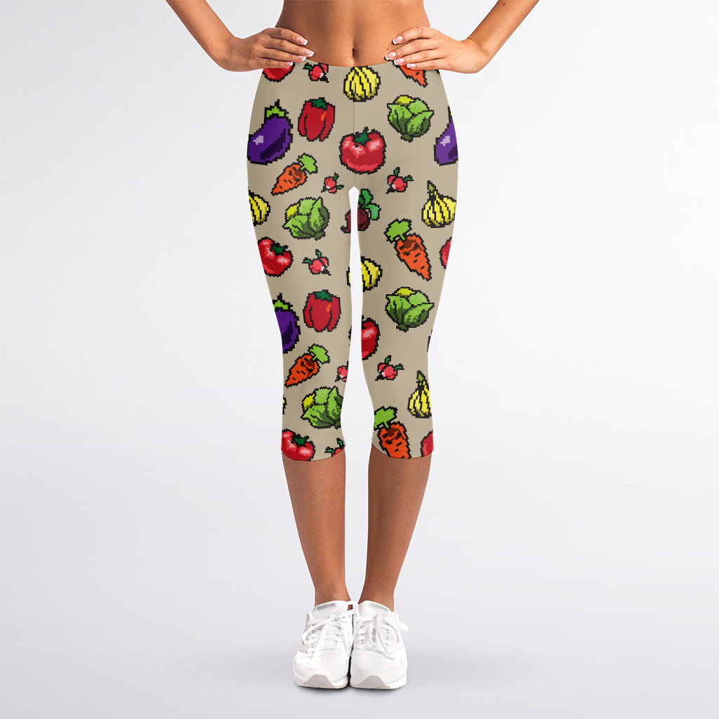 Pixel Vegetables Pattern Print Women's Capri Leggings