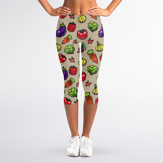 Pixel Vegetables Pattern Print Women's Capri Leggings