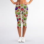 Pixel Vegetables Pattern Print Women's Capri Leggings