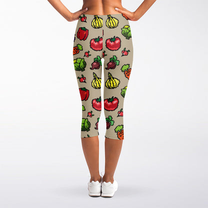 Pixel Vegetables Pattern Print Women's Capri Leggings