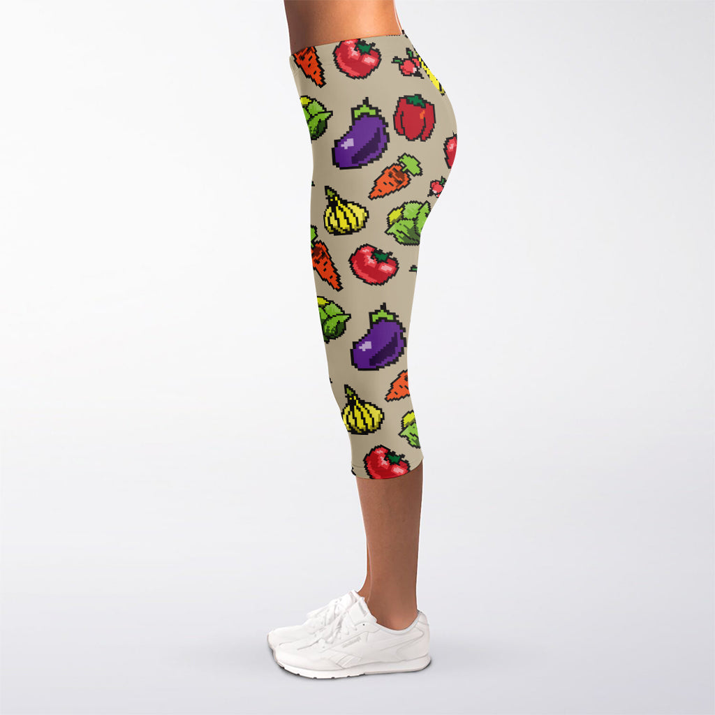 Pixel Vegetables Pattern Print Women's Capri Leggings