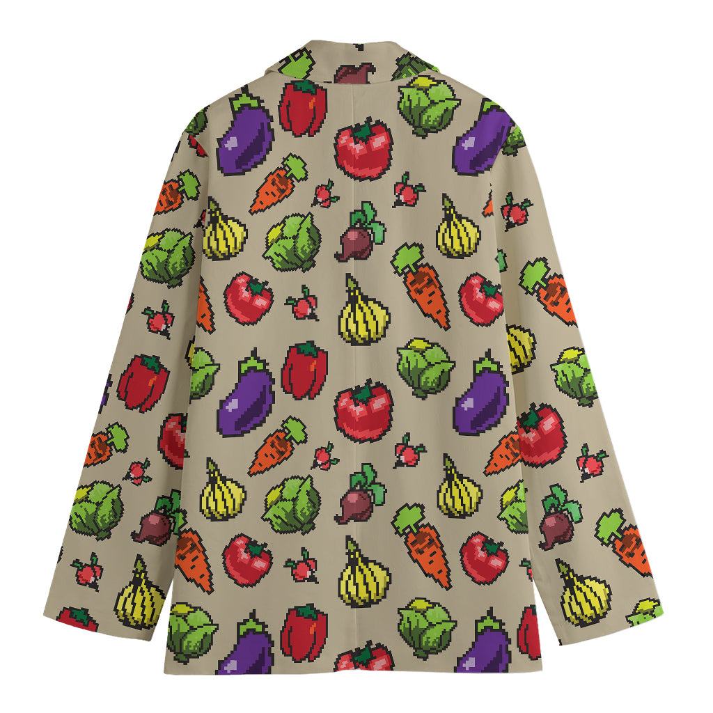 Pixel Vegetables Pattern Print Women's Cotton Blazer