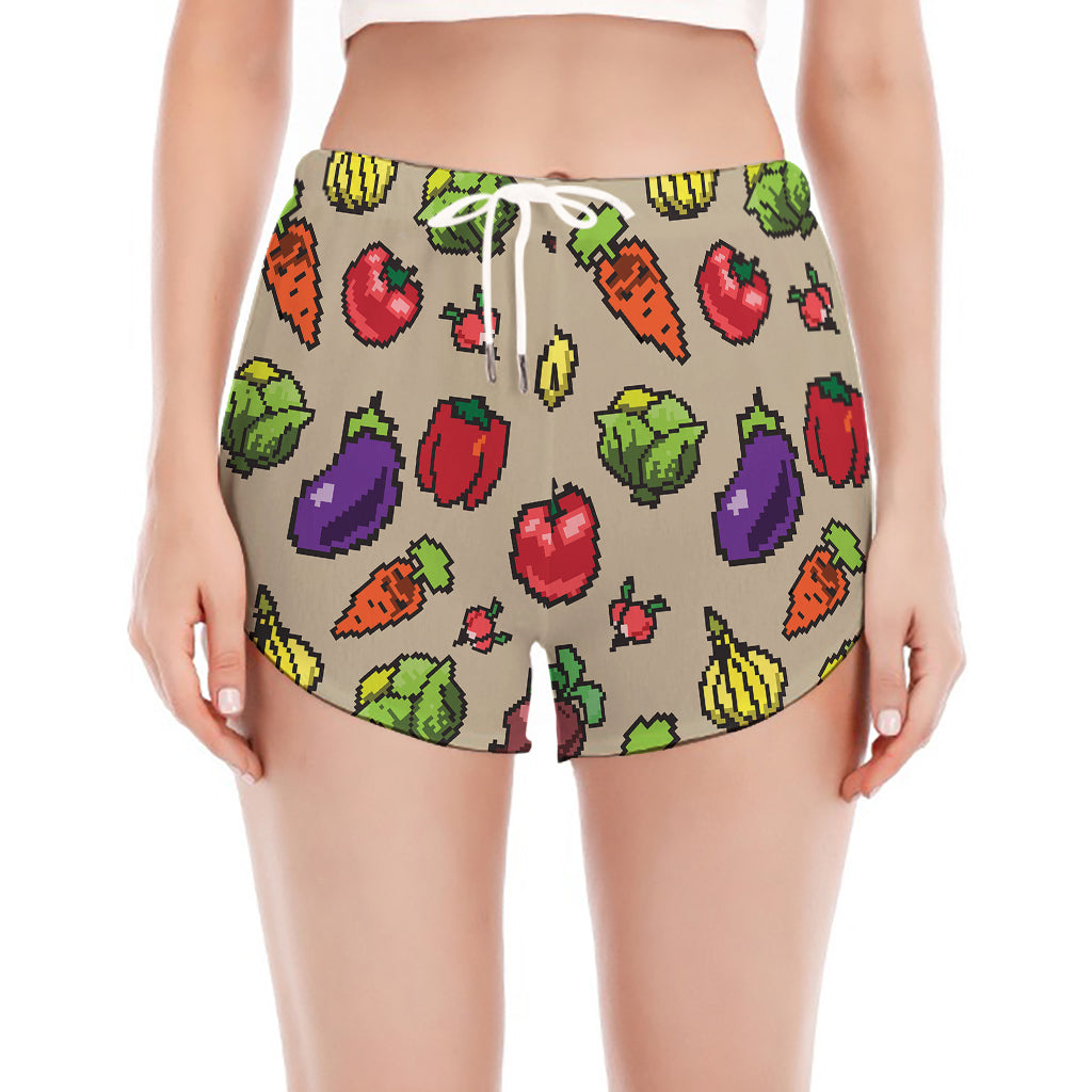 Pixel Vegetables Pattern Print Women's Split Running Shorts