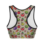 Pixel Vegetables Pattern Print Women's Sports Bra