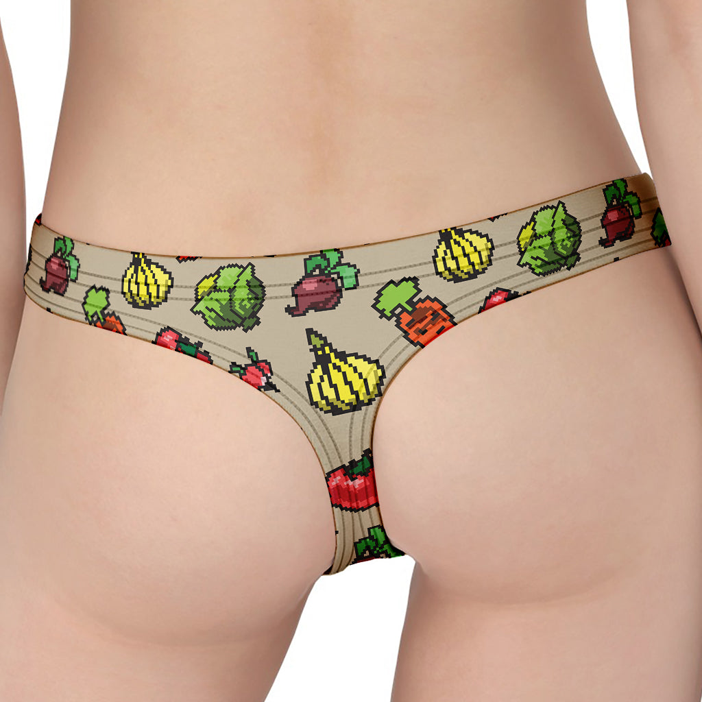 Pixel Vegetables Pattern Print Women's Thong