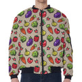 Pixel Vegetables Pattern Print Zip Sleeve Bomber Jacket