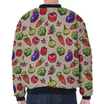 Pixel Vegetables Pattern Print Zip Sleeve Bomber Jacket