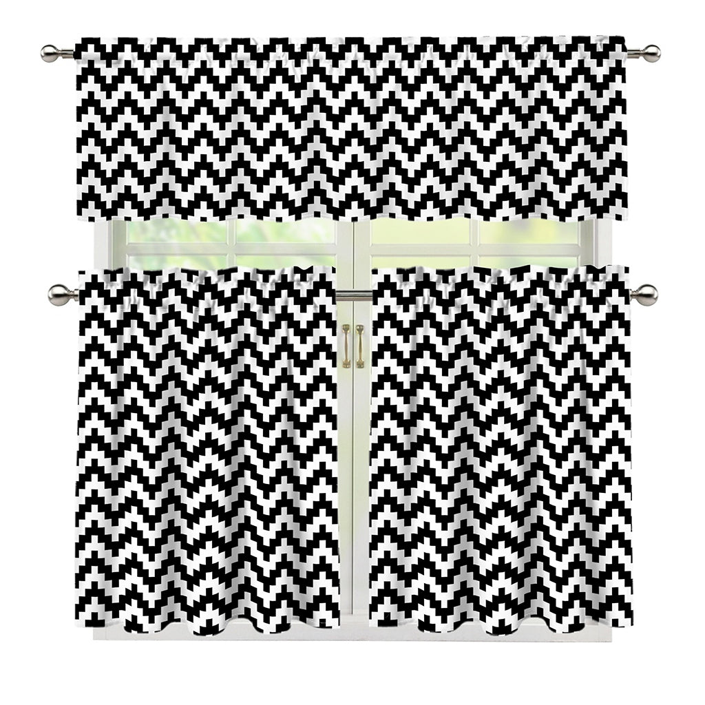 Pixel Zigzag Pattern Print 3 Piece Kitchen Curtains
