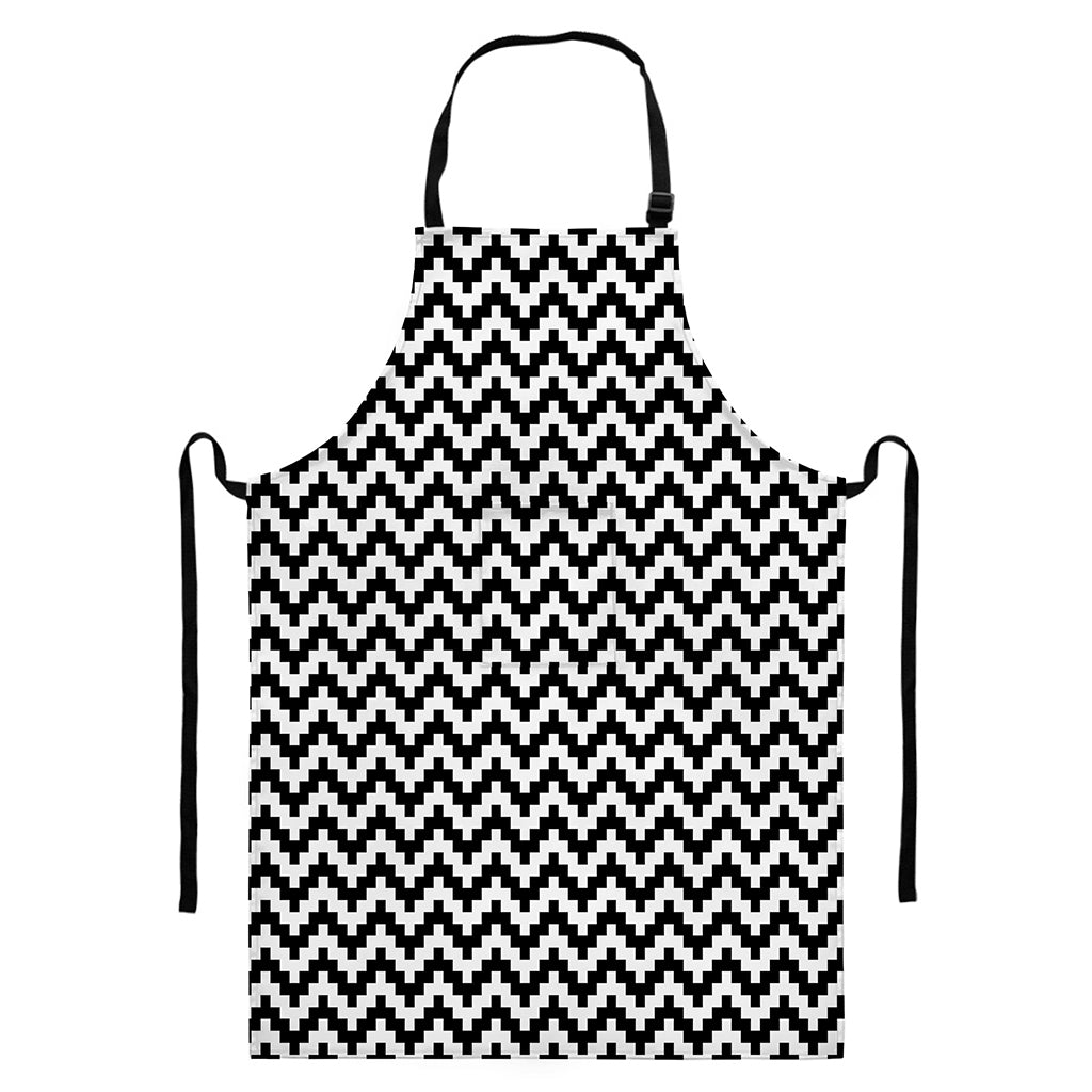 Pixel Zigzag Pattern Print Bib Apron With Pocket
