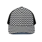 Pixel Zigzag Pattern Print Black Mesh Trucker Cap