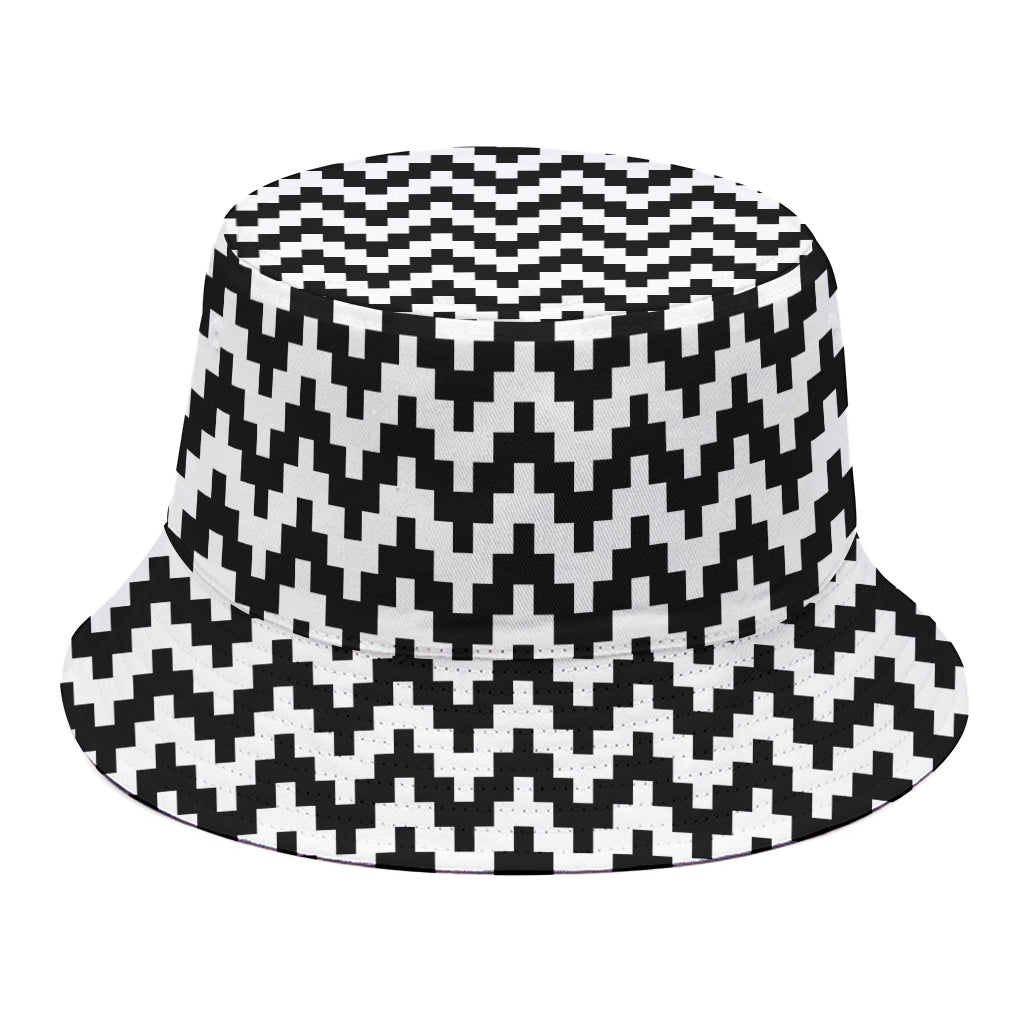 Pixel Zigzag Pattern Print Bucket Hat