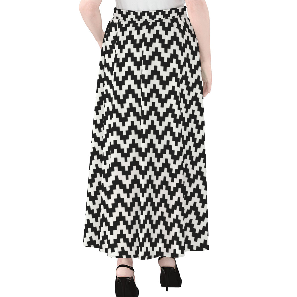 Pixel Zigzag Pattern Print Chiffon Maxi Skirt