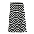 Pixel Zigzag Pattern Print Cotton Front Slit Maxi Skirt