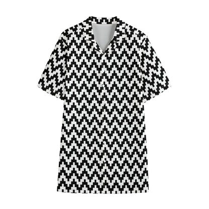 Pixel Zigzag Pattern Print Cotton Hawaiian Shirt