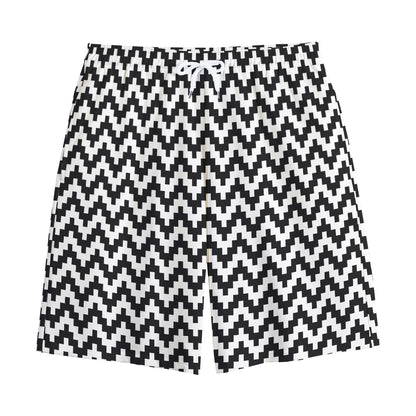 Pixel Zigzag Pattern Print Cotton Shorts