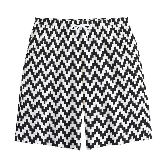 Pixel Zigzag Pattern Print Cotton Shorts